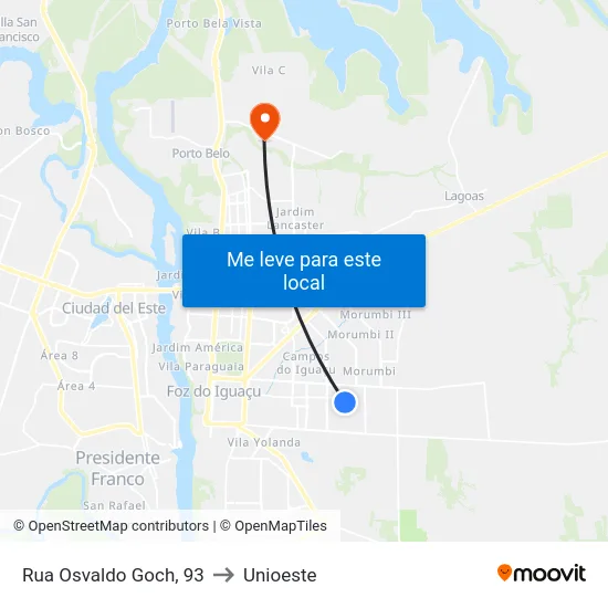 Rua Osvaldo Goch, 93 to Unioeste map