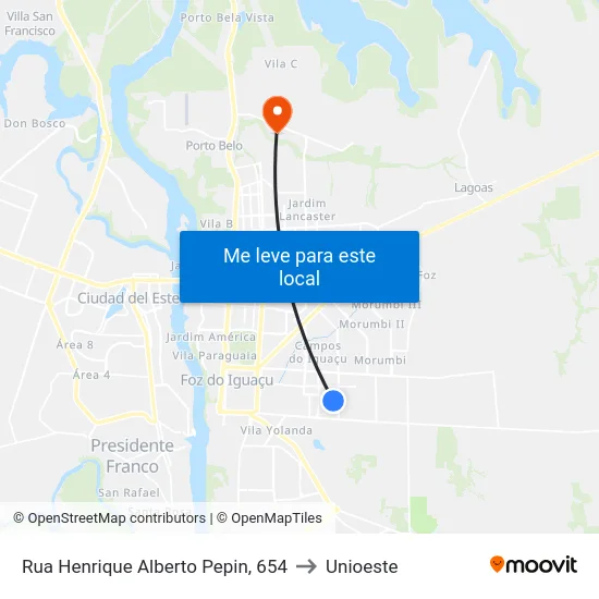 Rua Henrique Alberto Pepin, 654 to Unioeste map