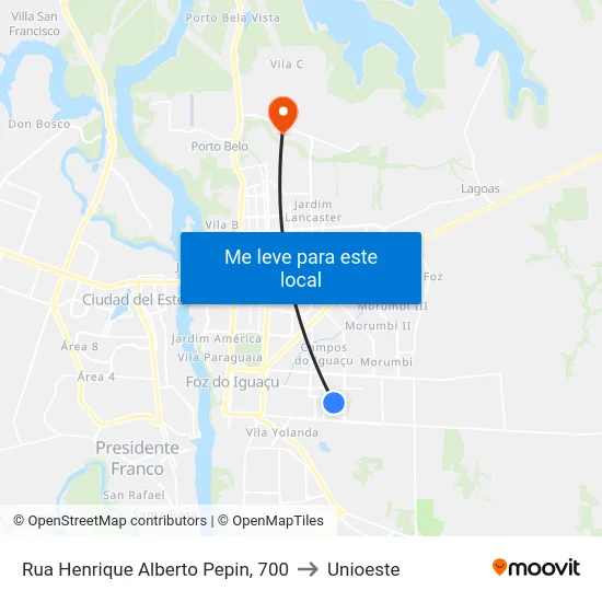 Rua Henrique Alberto Pepin, 700 to Unioeste map