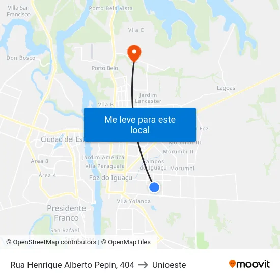 Rua Henrique Alberto Pepin, 404 to Unioeste map