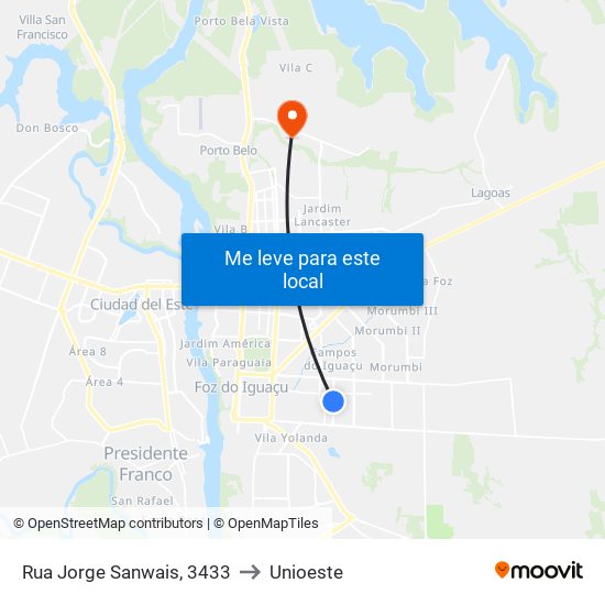 Rua Jorge Sanwais, 3433 to Unioeste map