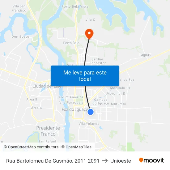 Rua Bartolomeu De Gusmão, 2011-2091 to Unioeste map