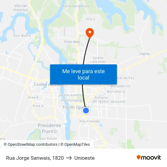 Rua Jorge Sanwais, 1820 to Unioeste map