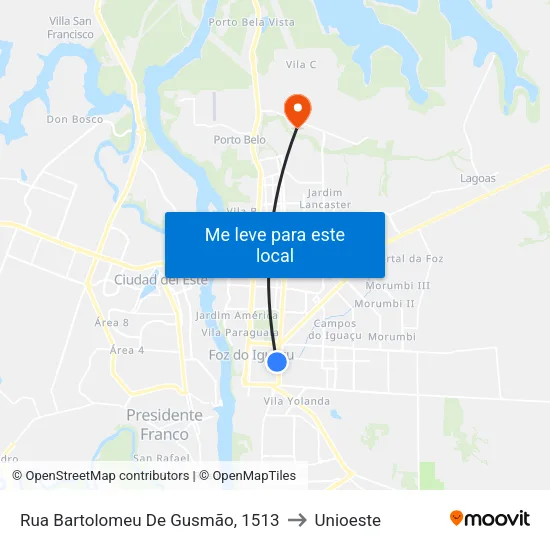 Rua Bartolomeu De Gusmão, 1513 to Unioeste map