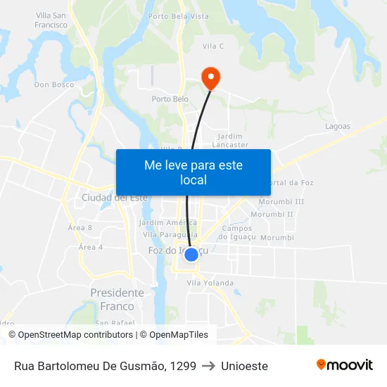 Rua Bartolomeu De Gusmão, 1299 to Unioeste map