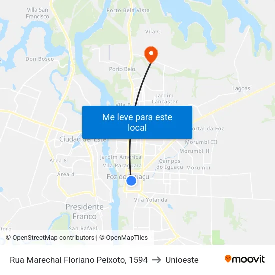 Rua Marechal Floriano Peixoto, 1594 to Unioeste map