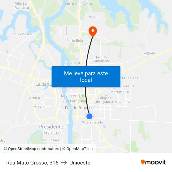 Rua Mato Grosso, 315 to Unioeste map