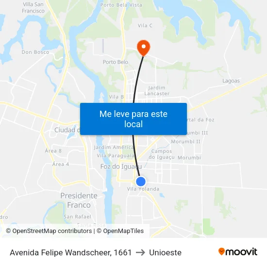 Avenida Felipe Wandscheer, 1661 to Unioeste map