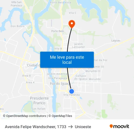 Avenida Felipe Wandscheer, 1733 to Unioeste map
