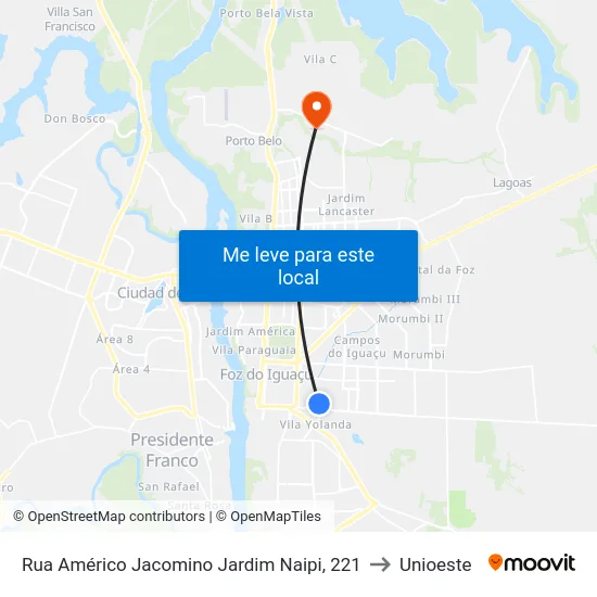 Rua Américo Jacomino Jardim Naipi, 221 to Unioeste map