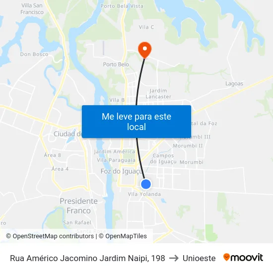 Rua Américo Jacomino Jardim Naipi, 198 to Unioeste map