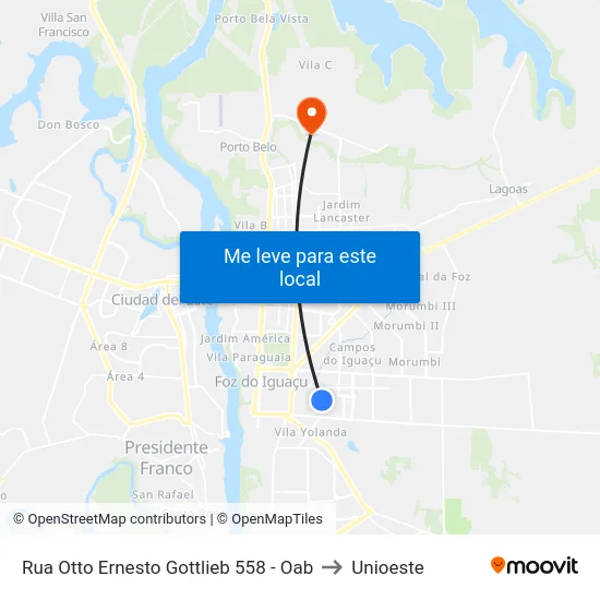 Rua Otto Ernesto Gottlieb 558 - Oab to Unioeste map