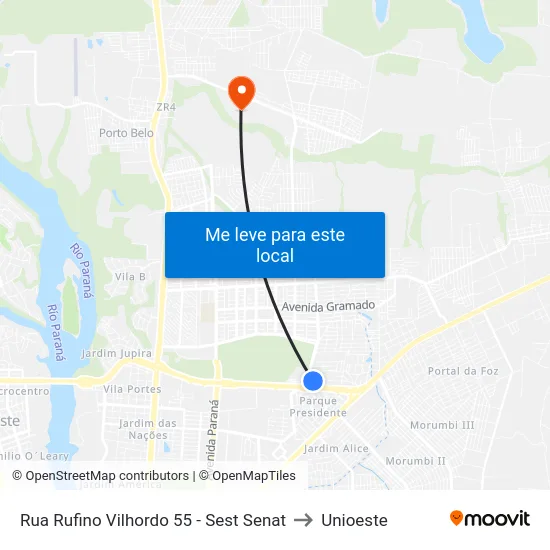 Rua Rufino Vilhordo 55 - Sest Senat to Unioeste map