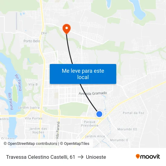 Travessa Celestino Castelli, 61 to Unioeste map