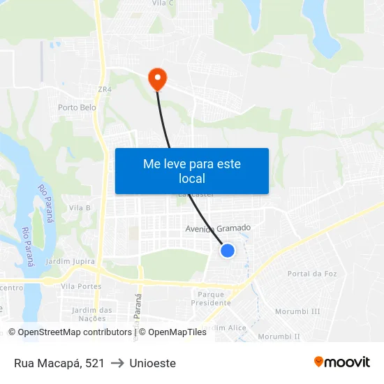 Rua Macapá, 521 to Unioeste map