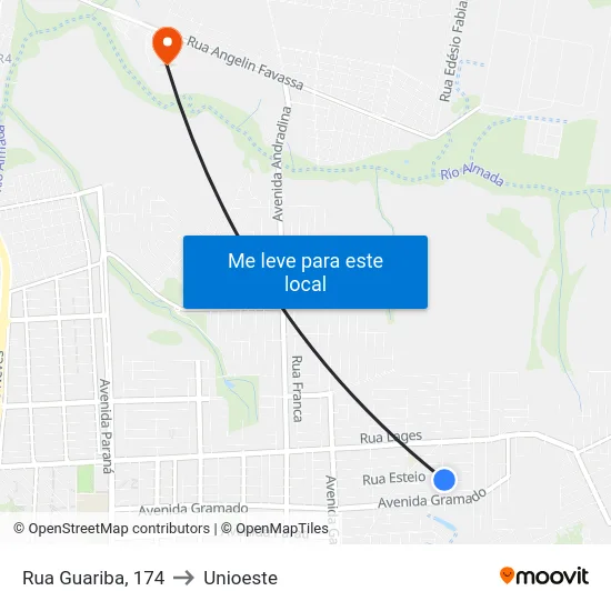 Rua Guariba, 174 to Unioeste map