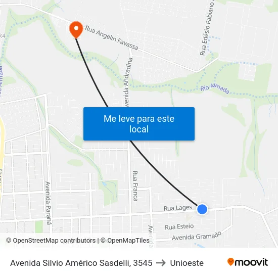 Avenida Silvio Américo Sasdelli, 3545 to Unioeste map