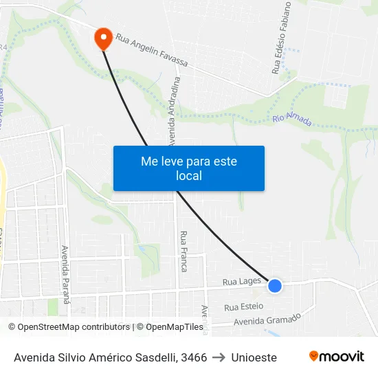 Avenida Silvio Américo Sasdelli, 3466 to Unioeste map
