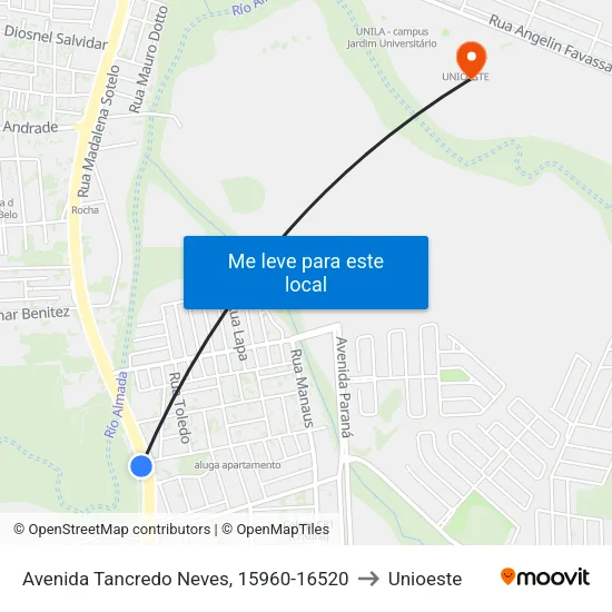 Avenida Tancredo Neves, 15960-16520 to Unioeste map