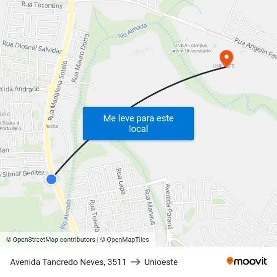 Avenida Tancredo Neves, 3511 to Unioeste map