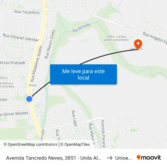 Avenida Tancredo Neves, 3851 - Unila Almada to Unioeste map