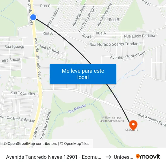 Avenida Tancredo Neves 12901 - Ecomuseu to Unioeste map