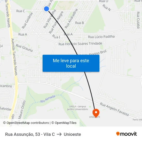 Rua Assunção, 53 - Vila C to Unioeste map