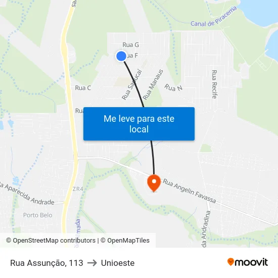 Rua Assunção, 113 to Unioeste map