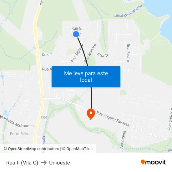 Rua F (Vila C) to Unioeste map
