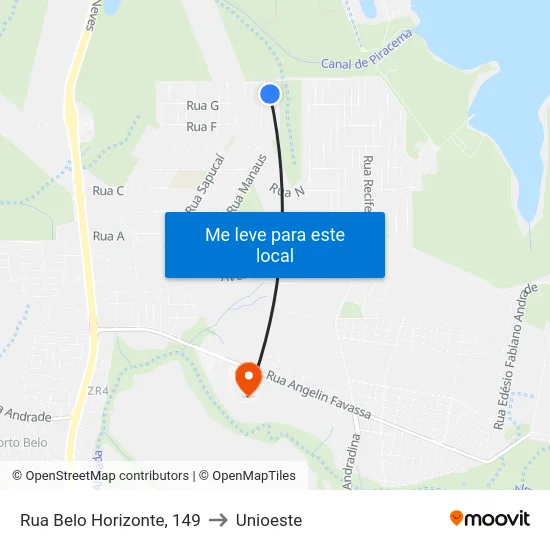 Rua Belo Horizonte, 149 to Unioeste map