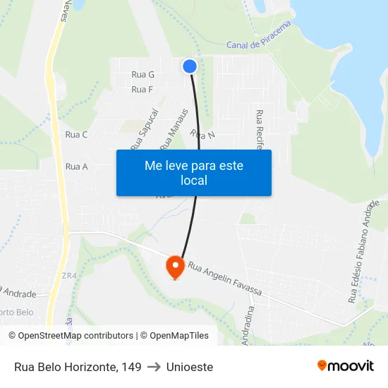 Rua Belo Horizonte, 149 to Unioeste map