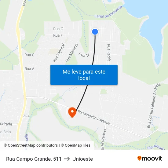Rua Campo Grande, 511 to Unioeste map
