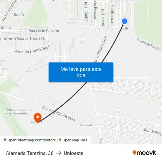 Alameda Terezina, 36 to Unioeste map