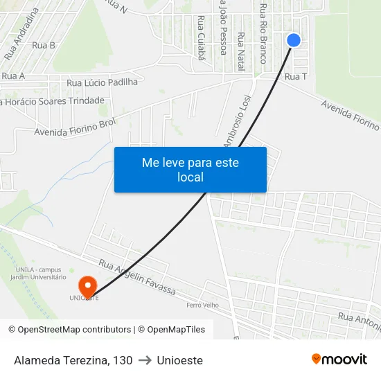 Alameda Terezina, 130 to Unioeste map