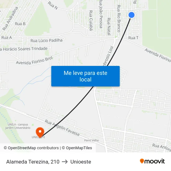 Alameda Terezina, 210 to Unioeste map