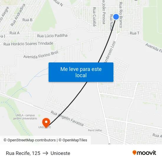 Rua Recife, 125 to Unioeste map