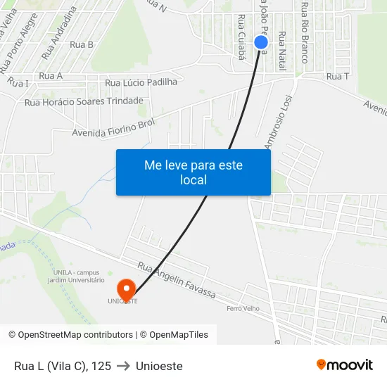 Rua L (Vila C), 125 to Unioeste map