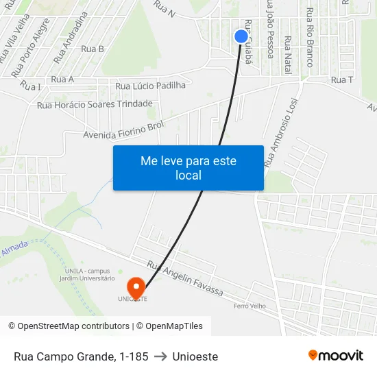 Rua Campo Grande, 1-185 to Unioeste map