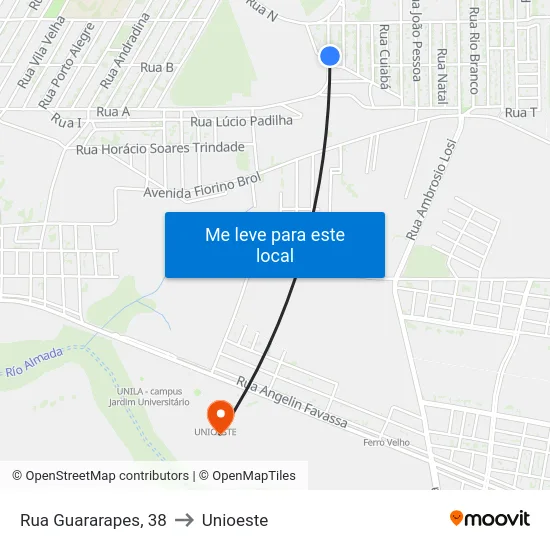 Rua Guararapes, 38 to Unioeste map