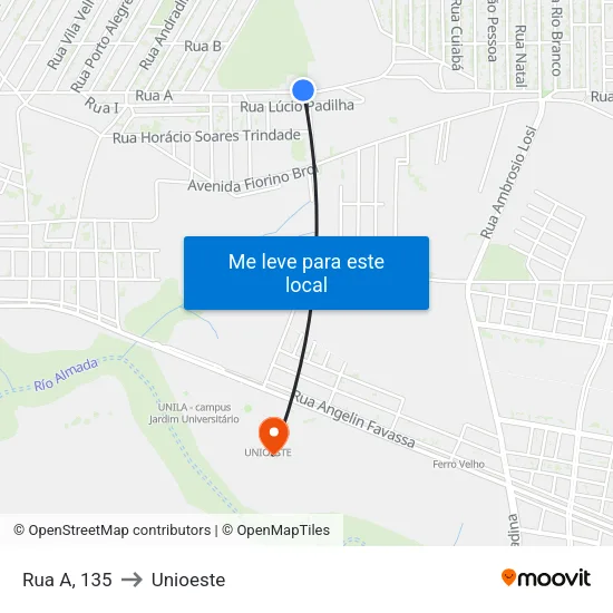 Rua A, 135 to Unioeste map