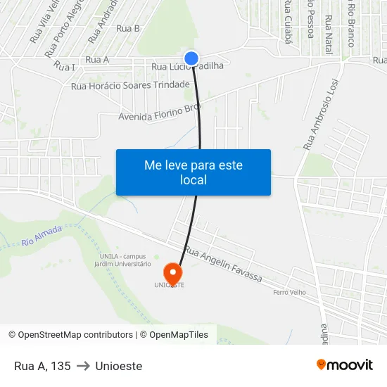 Rua A, 135 to Unioeste map