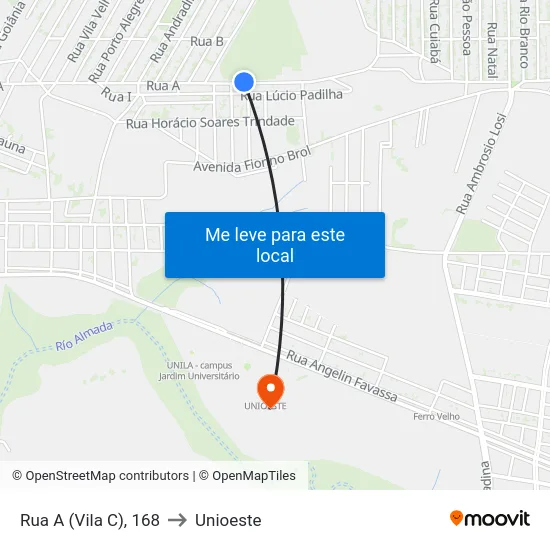 Rua A (Vila C), 168 to Unioeste map