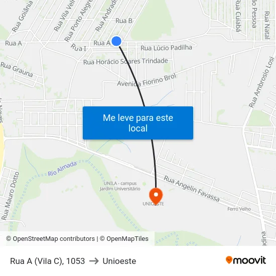 Rua A (Vila C), 1053 to Unioeste map