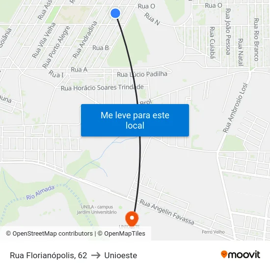 Rua Florianópolis, 62 to Unioeste map
