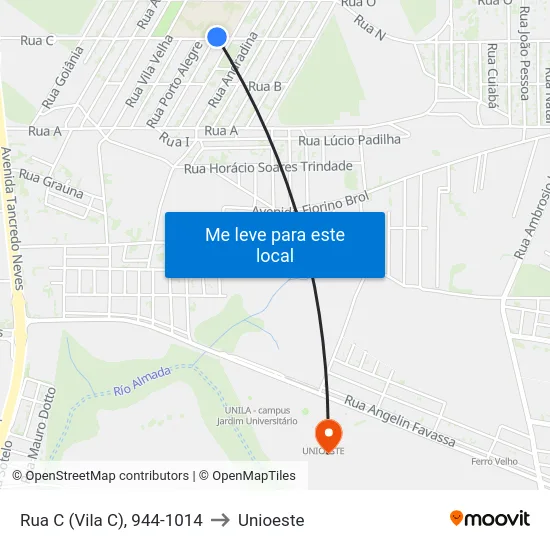 Rua C (Vila C), 944-1014 to Unioeste map