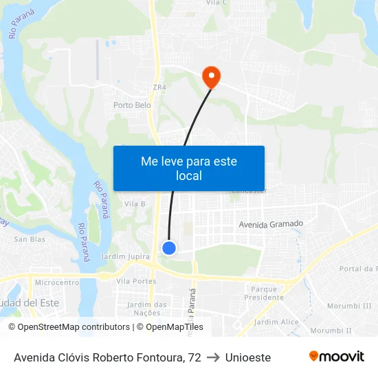 Avenida Clóvis Roberto Fontoura, 72 to Unioeste map