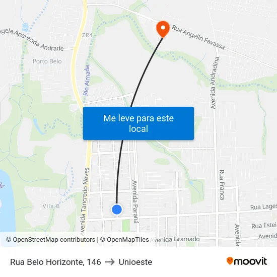 Rua Belo Horizonte, 146 to Unioeste map