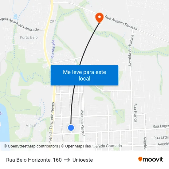 Rua Belo Horizonte, 160 to Unioeste map