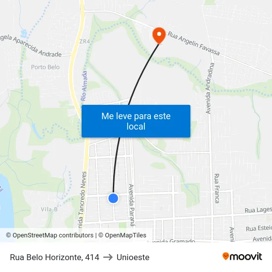 Rua Belo Horizonte, 414 to Unioeste map