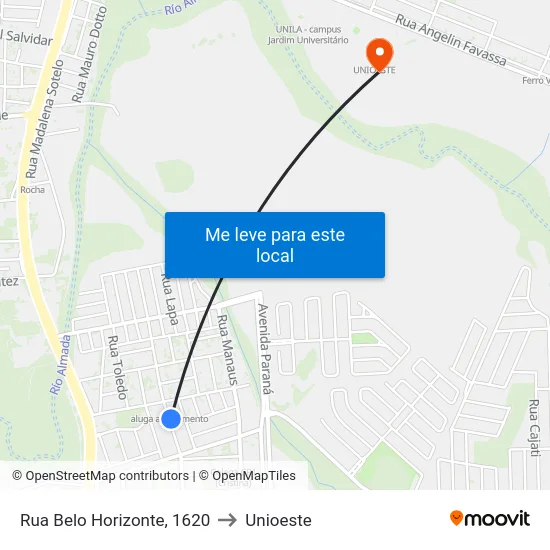 Rua Belo Horizonte, 1620 to Unioeste map